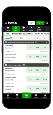 screenshot of Betway app for sports betting