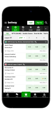 screenshot of Betway app for sports betting
